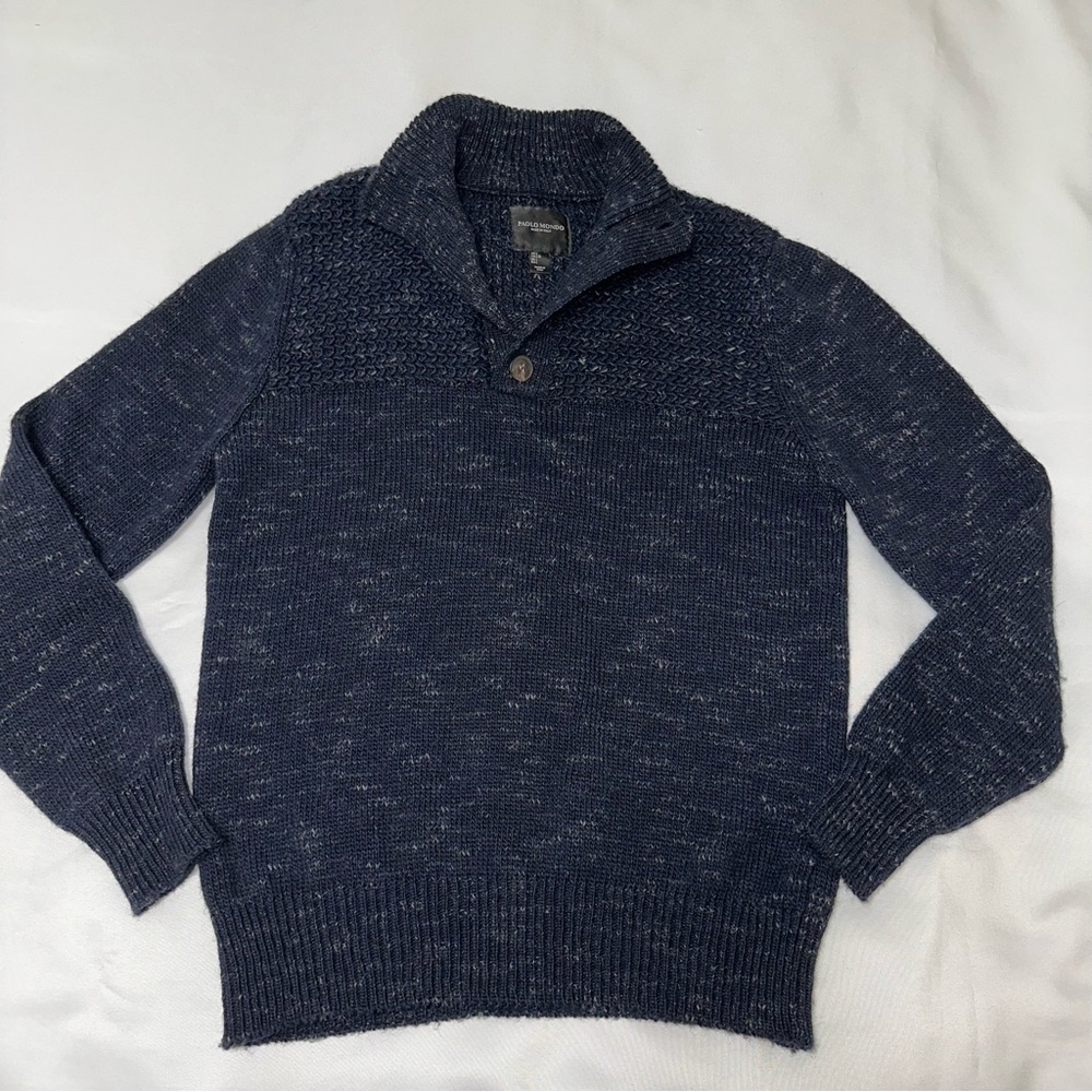 Paolo Mondo Navy‎ Blue and gray wool blend Men's Sweater size large